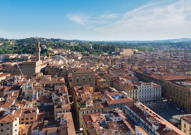 Florencja gród z palazzo Vecchio i plac Republiki w słoneczny dzień, Toskania, Włochy