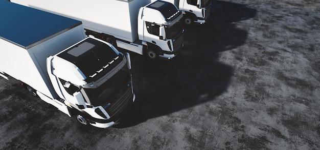 Flota ciężarówek z przyczepami towarowymi Ilustracja 3D branży transportowej