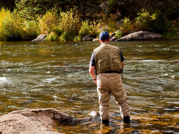 Fly rybak w Taylor River w stanie Kolorado.