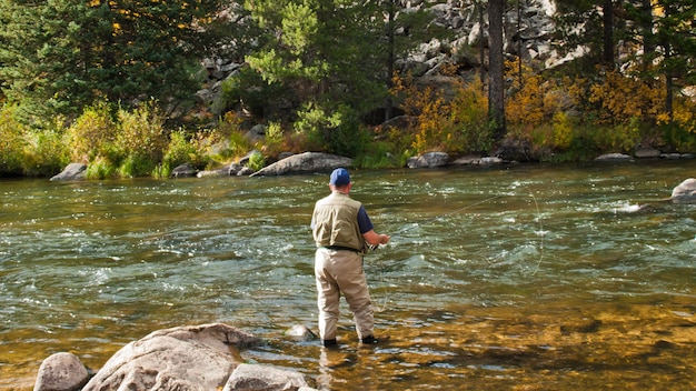 Fly rybak w Taylor River w stanie Kolorado.