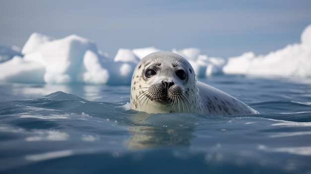 Foka pływa w wodzie w Arktyce.