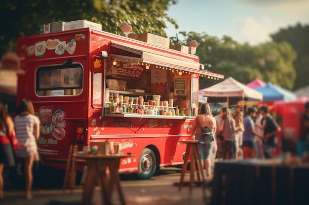 Food truck na festiwalu miejskim z selektywnym skupieniem Generative Ai