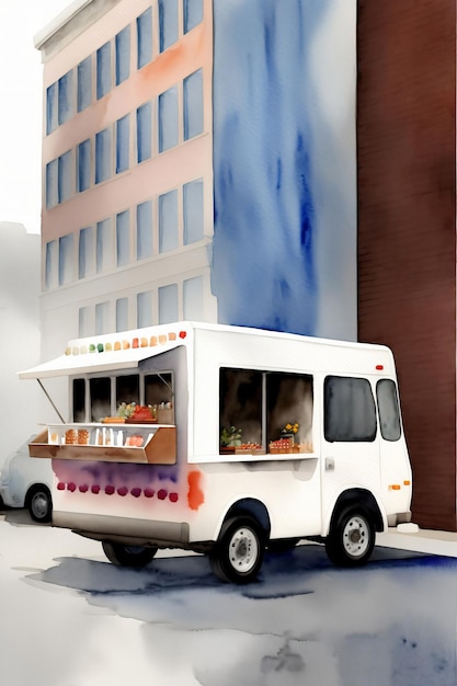 Food Truck Zaparkowany Przed Wysokim Budynkiem