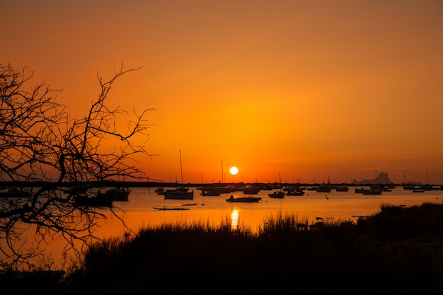 Formentera Zachód Słońca W Estany Des Peix Z Ibiza Es Vedra