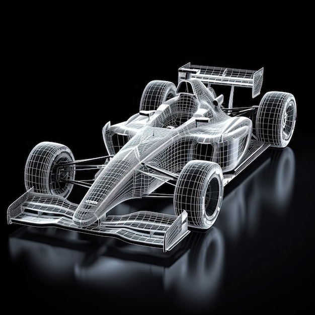 Formuła samochód wyścigowy na czarnym tle obraz renderowania 3D Samochód sportowy wyścigi Formuła jeden wyścig grafika liniowa toru AI generowany