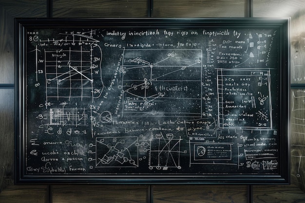 Formuły naukowe i obliczenia na tablicy w fizyce i matematyce