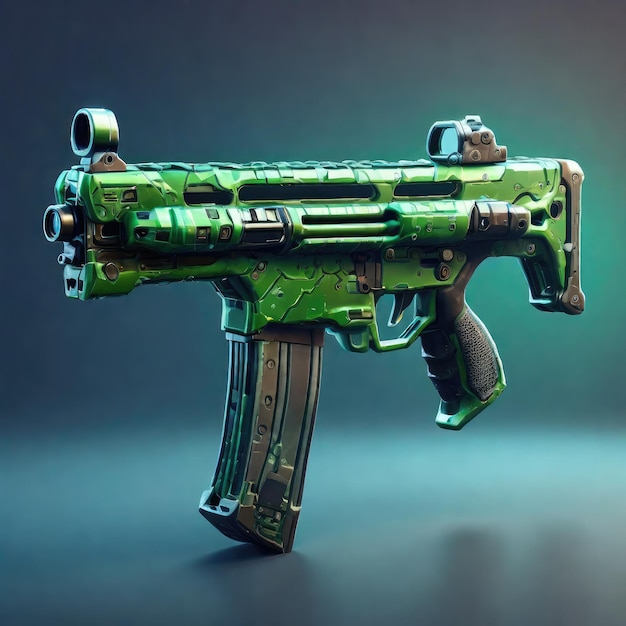 fortnite reifle smg gun z zieloną cyfrową i kodową teksturą zdjęcie 3d render