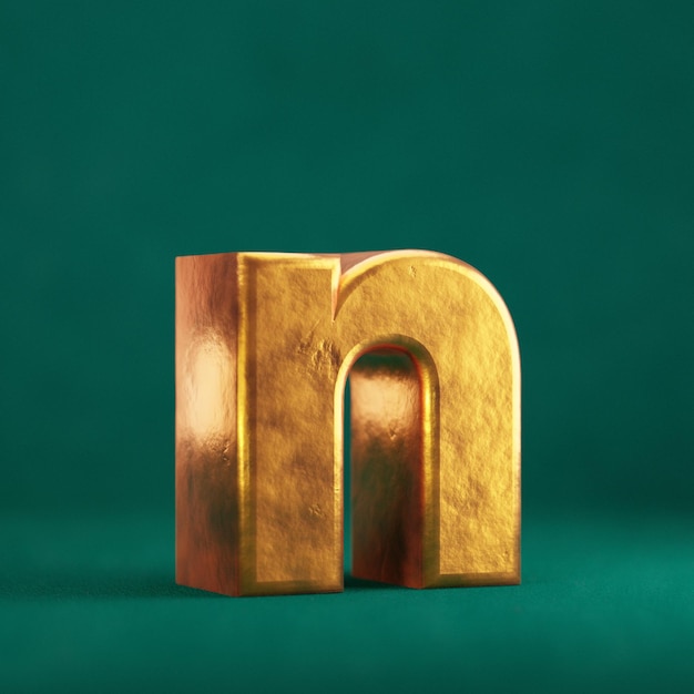 Fortuna złota litera N małe na zielonym tle Tidewater. Symbol typu czcionki koloru trendu. renderowania 3D.