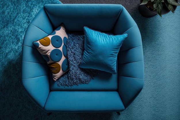 Zdjęcie fotel ciepło ciepły nowoczesny design wygodne siedzenia luksusowy dywan i widok z góry