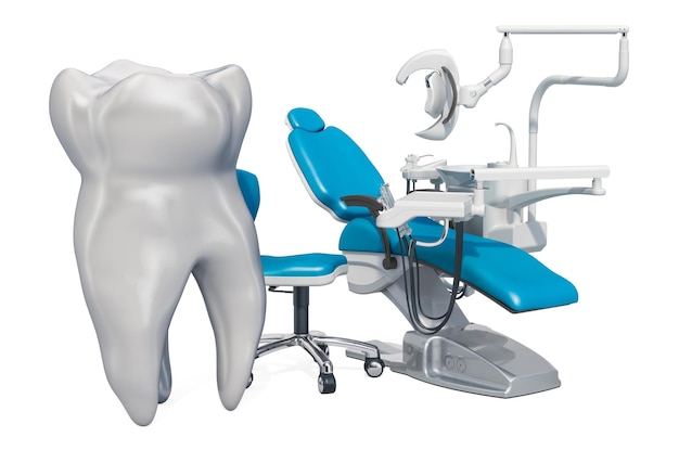 Fotel dentystyczny z koncepcją usług dentystycznych zębów Renderowanie 3D