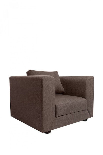 Fotel nowoczesny tkanina brązowy na białym tle.