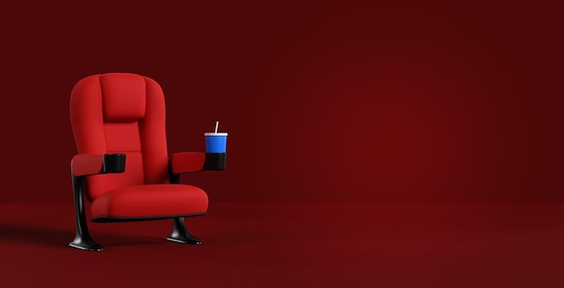 Fotele kinowe pojedynczy stojak na czerwonym dywanie Kup bilet do kina koncepcja filmowa noc filmowa renderowanie 3d