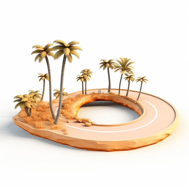 Foto 3d ilustracja kawałka pustyni izolowanego kreatywnego projektu dróg podróżniczych i turystycznych z palmą
