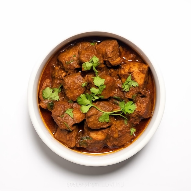 Foto indyjskie danie mięsne lub owcze lub gosht masala lub jagnięcina rogan josh podawane w misce selektywne