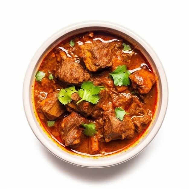 Foto indyjskie danie mięsne lub owcze lub gosht masala lub jagnięcina rogan josh podawane w misce selektywne