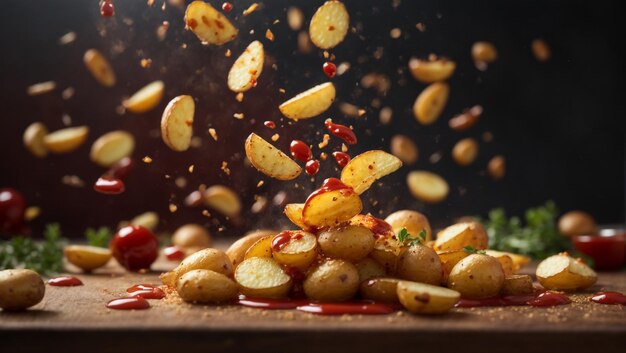 Foto Ziemniaki smażone z sosem i majonezem chrupiące frytki pyszne smaczne 8