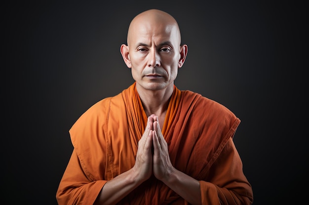 Fotograf buddyjskiego mnicha w pomarańczowej szlafroku