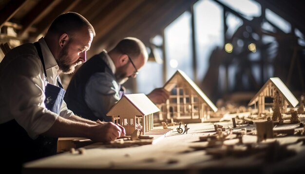 Zdjęcie fotografia architektów pracujących w trybie architektonicznym ręcznie wykonanym