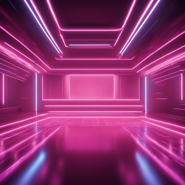 Fotografia cyfrowa futurystyczna pusta scena pokazu abstrakcyjna geometryczna fantazja blask neonowy tło