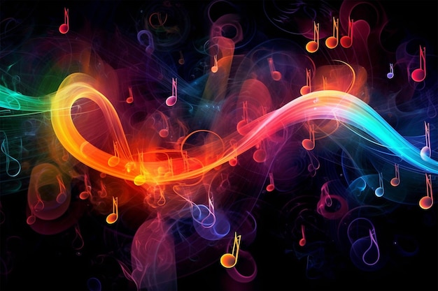 Zdjęcie fotografia kolorowa muzyka z notatkami kreatywnych cyfrowych ilustracji abstrakcyjne kolory