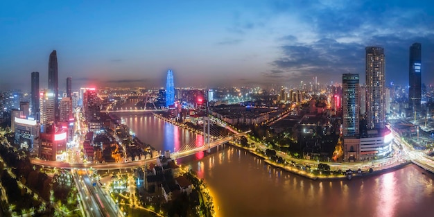Fotografia lotnicza Chiny Ningbo nowoczesne miasto krajobraz nocny widok