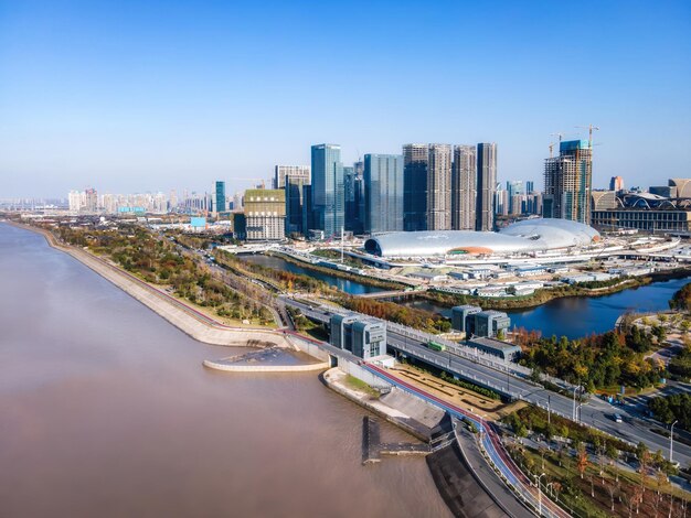 Fotografia lotnicza Hangzhou architektura krajobrazu miasta panoramę