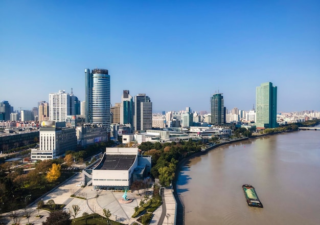 Fotografia Lotnicza Ningbo Miasto Architektura Krajobraz Skyline Duży Format