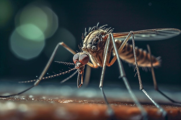Fotografia makro komarów na ciemnym tle stworzona przy użyciu technologii Generative AI