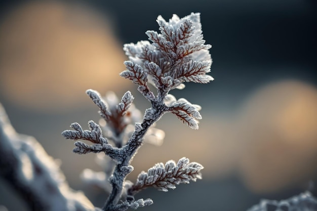 Fotografia makro oszronionej gałęzi z bliska