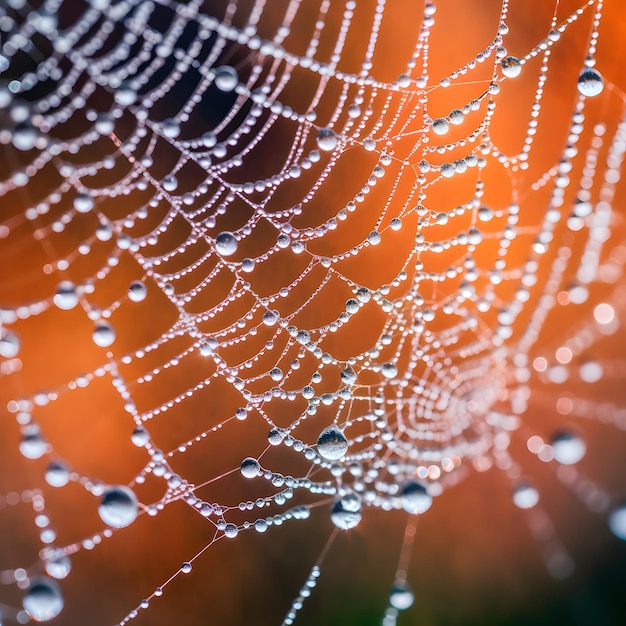 Fotografia makro zroszonej pajęczyny Generacyjna sztuczna inteligencja