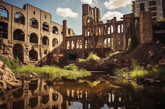Fotografia miasta młyna i ruin