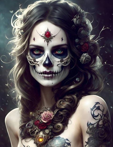 Fotografia młoda wytatuowana kobieta portret z tatuażami renderowania 3d