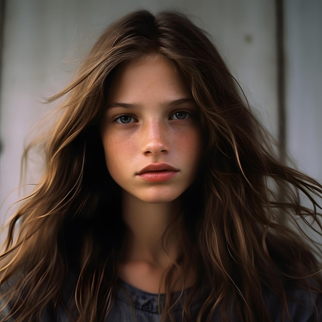 fotografia nastoletniej dziewczyny długie włosy brązowe włosy