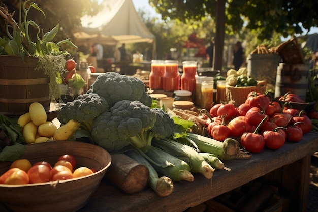 Fotografia świeżych produktów spożywczych na wiejskich targach rolniczych