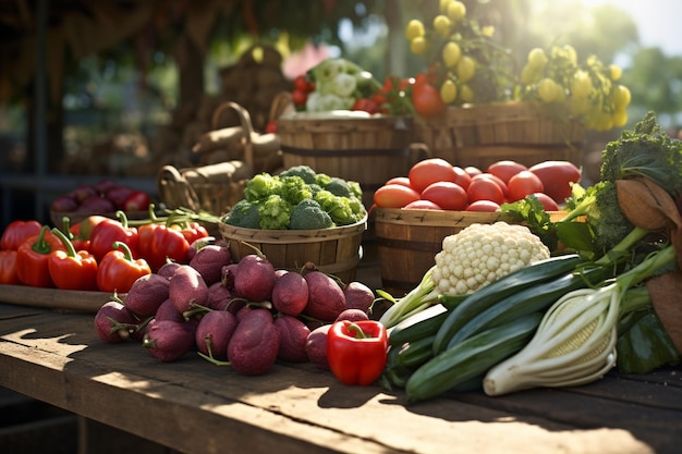 Fotografia świeżych produktów spożywczych na wiejskich targach rolniczych