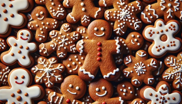 Zdjęcie fotografia tła tekstura wielu gingerbread mężczyzn ciasteczka widok na górze tworząc płynny patter