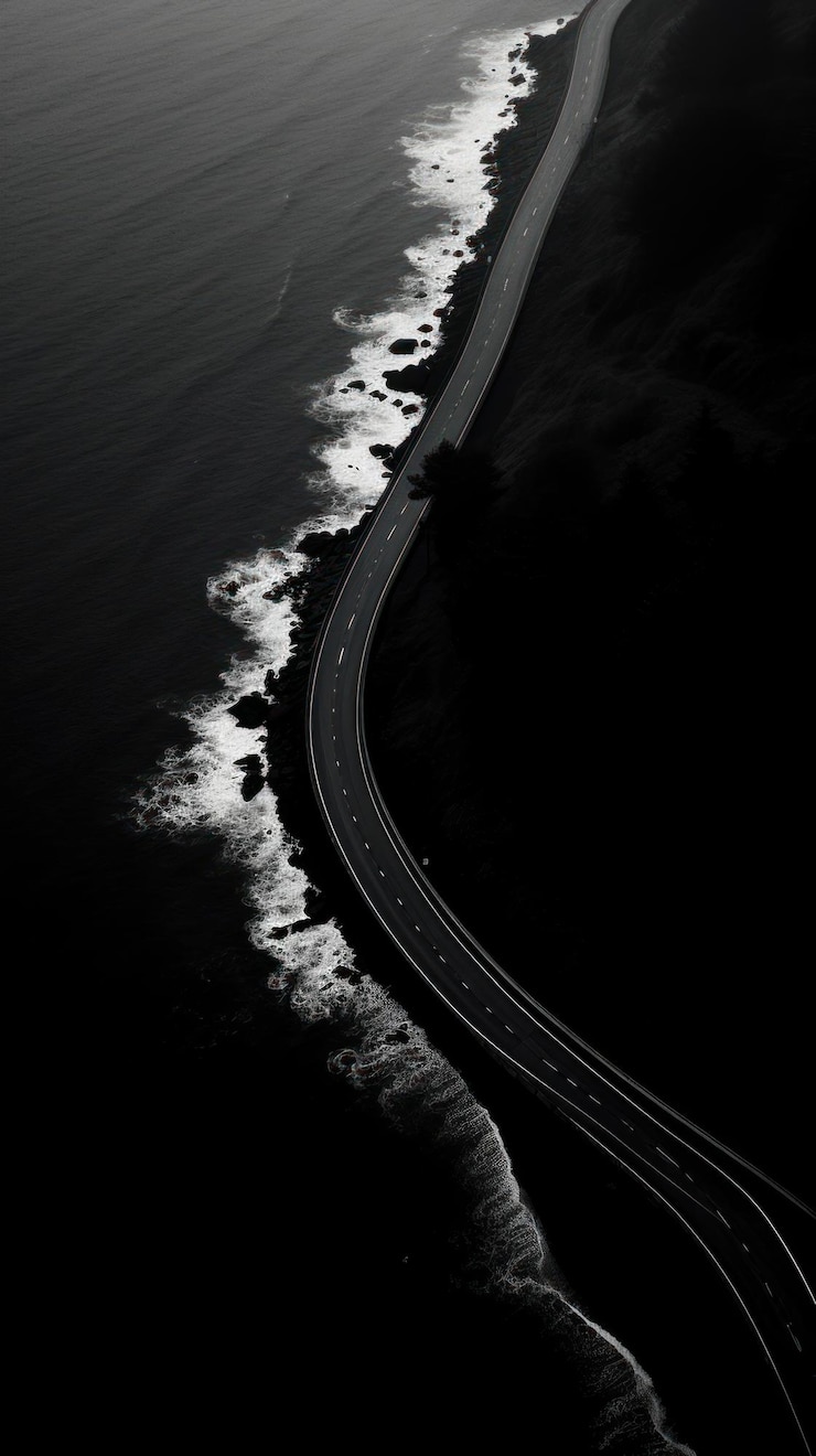 Zdjęcie fotografia tsunami z góry na drodze monochromatyczna przyroda na świeżym powietrzu