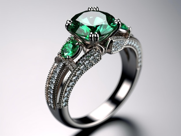 Fotografia unikalnego projektu zielonego szmaragdowego pierścienia zaręczynowego
