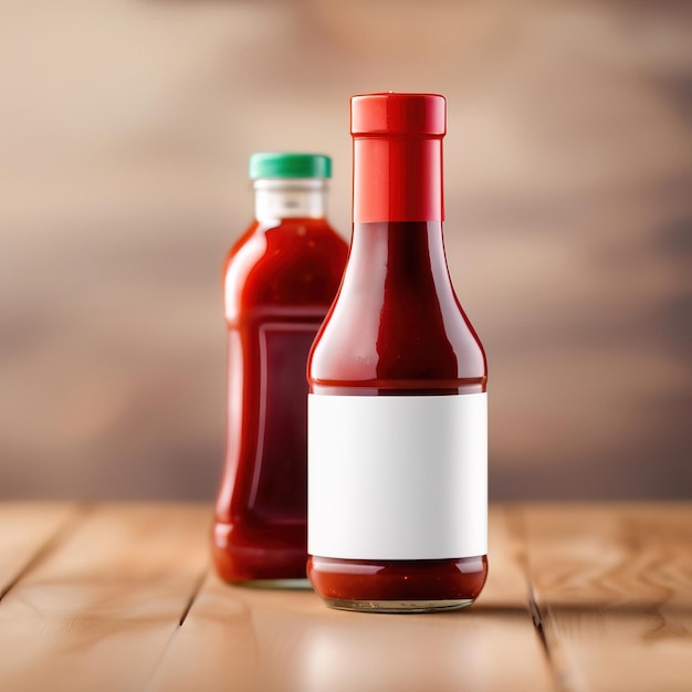 Zdjęcie fotografia wyśmiewająca opakowanie produktu generycznego sosu pomidorowego ketchup