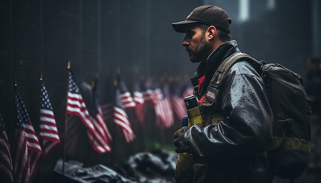 Fotografia z okazji Dnia Pamięci 911 Smutek i tęsknota 11 września Dzień Patrioty Emocjonalna sesja zdjęciowa