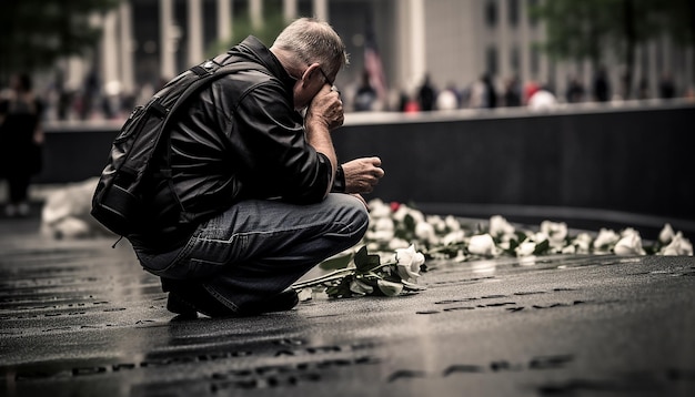 Fotografia z okazji Dnia Pamięci 911 Smutek i tęsknota 11 września Dzień Patrioty Emocjonalna sesja zdjęciowa