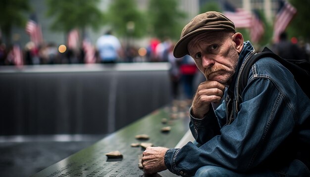 Fotografia z okazji Dnia Pamięci 911 Smutek i tęsknota 11 września Dzień Patrioty Emocjonalna sesja zdjęciowa