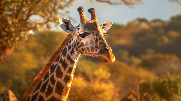 fotografia żyrafy ze światłem słonecznym i ciepłą temperaturą