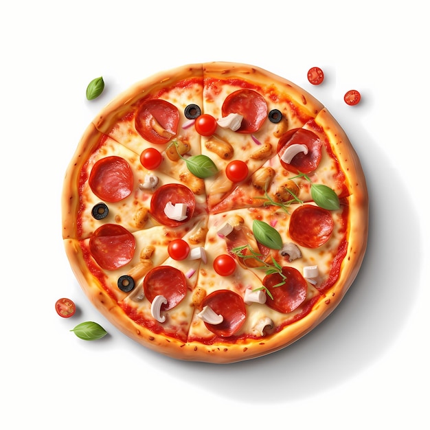 Fotograficzna chrupiąca pizza mieszana z oliwkami i kiełbasą zrobiona z generatywnej ai