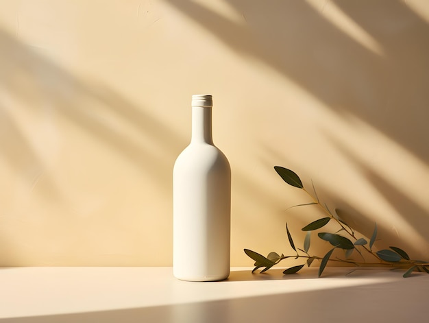 Fotograficzna, elegancka, biała butelka umieszczona na neutralnej powierzchni terakoty