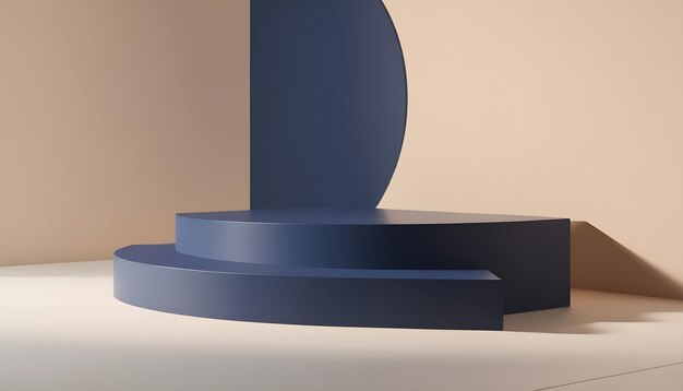 Zdjęcie fotograficzne ciemno niebieskie podium w abstrakcyjnej kompozycji kremowej do prezentacji produktu