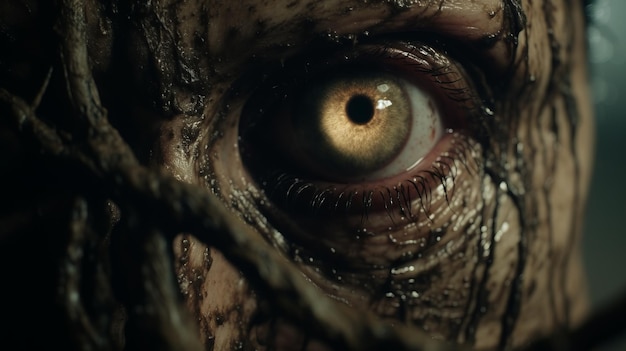 Zdjęcie fotograficznie szczegółowy portret skręconego oka zombiecore