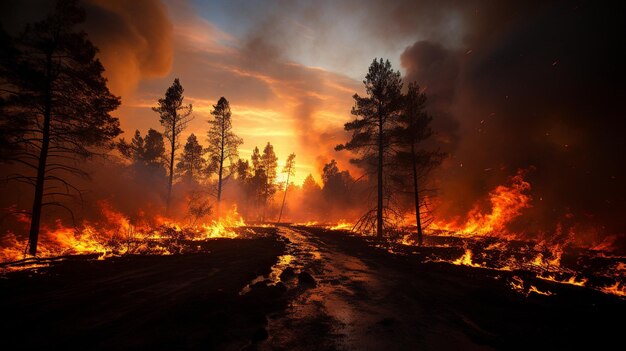 Fotografie pożaru lasu drzewa na pożarze fire i smokexA