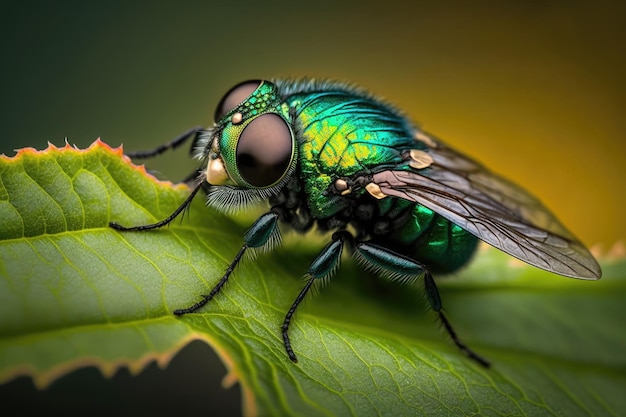 Fotografowanie muchy na zielonym liściu z bliska