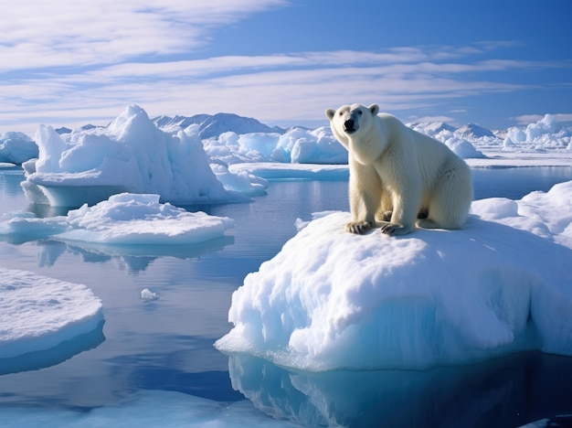 Fotografowanie niedźwiedzia polarnego na górze lodowej w krajobrazie Antarktydy